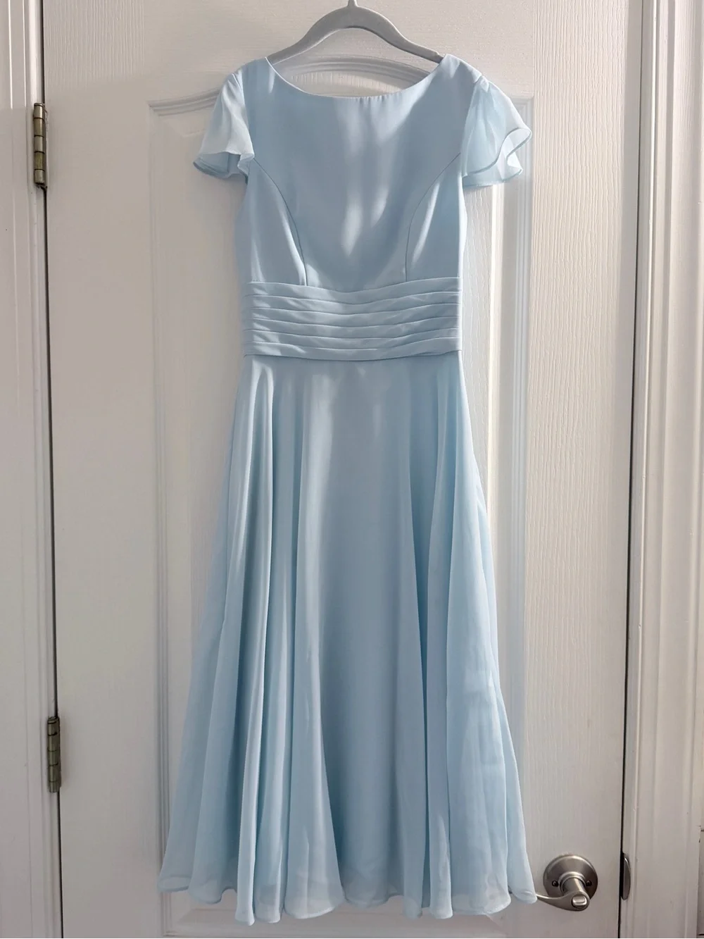 Azazie Sky Blue Chiffon Dress Youth 6 -Worn Once- Wedding Junior Bridesmaid